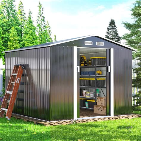 8'x8'outdoor garden storage shed tool house sliding door metal|8' x 8' Outdoor Metal Storage Shed, Metal Shed.